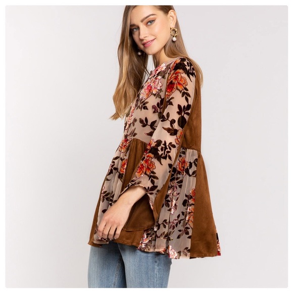 POL 70’s Vintage Style Velvet Embroidered Tunic - Picture 7 of 10